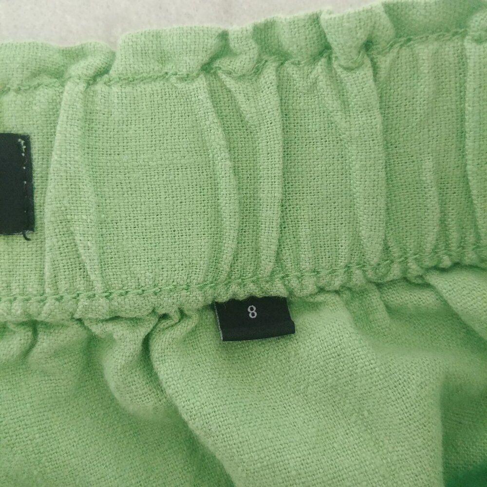 Bright apple green linen blend shorts elastic stretch waist size 8 - Picture 12 of 13